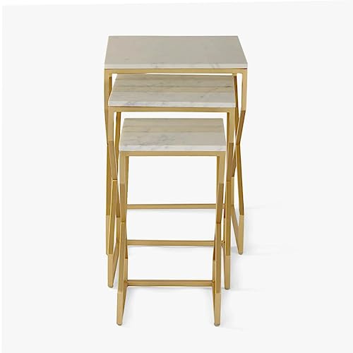 The Attic Cruzz Set of Tables for Living Room|Marble + Iron|White + Gold Matt Finish