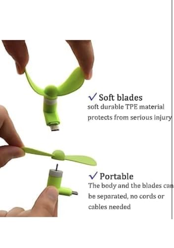 Image of Combo of 2 Pcs. Mini Type-C F an M ini Fan 2-Blade Fan High Speed USB F an, M ini Mobile Cooler, Mini fan Support with All Android & Type-C Smatphones (Multi-colour)