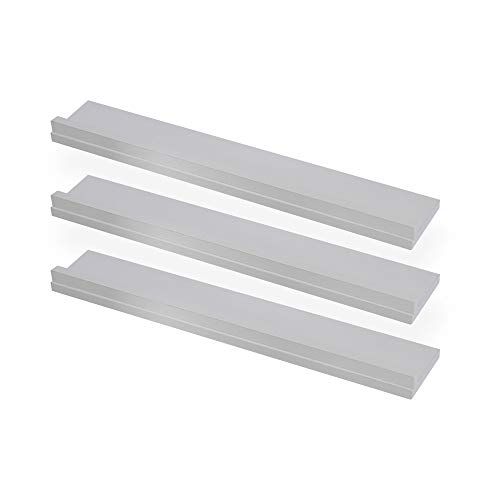 KIT 3 Prateleiras Quadros Fotos 60x10 Madeira MDF Brancas + Suporte Invisível