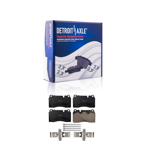 Image of Detroit Axle - Brake Pads for Front 06-09 14-17 VW Touareg, Rear 15-17 Chevy Corvette, Ceramic Brake Pads w /Hardware 2015 2016 2017 Replacement