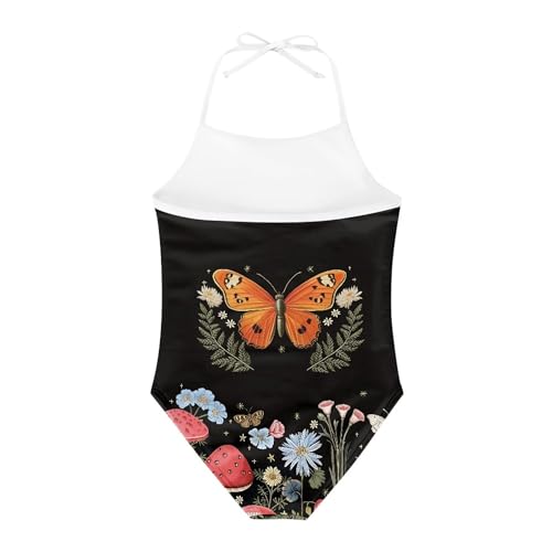 Image of Cute Backless One Piece Swimsuits for Girls Adjustable Halter Strap Bathing Suit Beach Swimwear for Girls