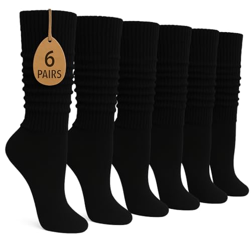 Image of Women's Retro Style Cotton Slouch Socks Extra Long Scrunch Knee High Fits Shoe Sizes 5-10