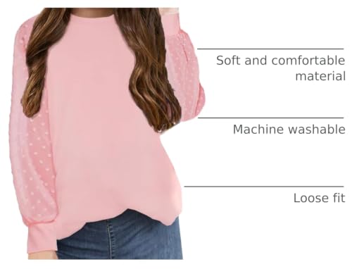 Image of Yekaty Girls Shirts Casual Solid Color Crewneck Blouses Soft Long Sleeve Swiss Dots Chiffon Tops