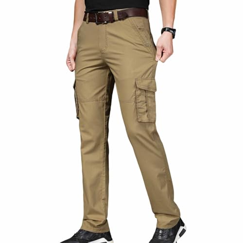 Men's Overalls Lightweight Work Pants Slim Fit Travel Cotton Casual Straight Leg Pants with Pockets