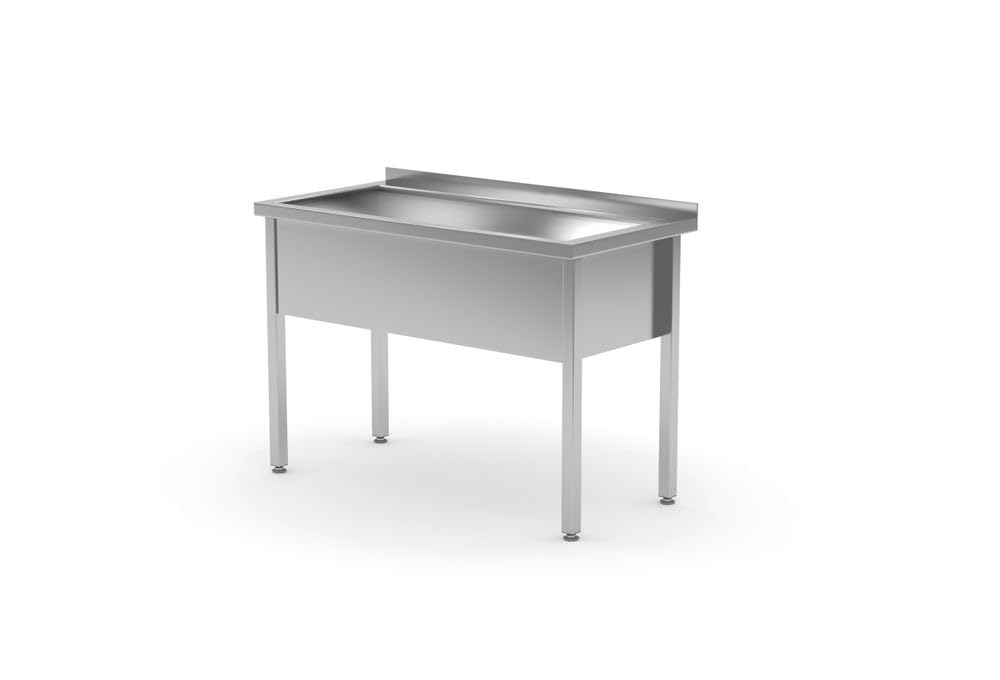 Produktbild von HENDI Einzelspültisch Aus Edelstahl – Geschweißt, Becken 886x443x300 Mm, Ablauf ø50mm, Hahnloch ø30mm, 1000x600x850 Mm