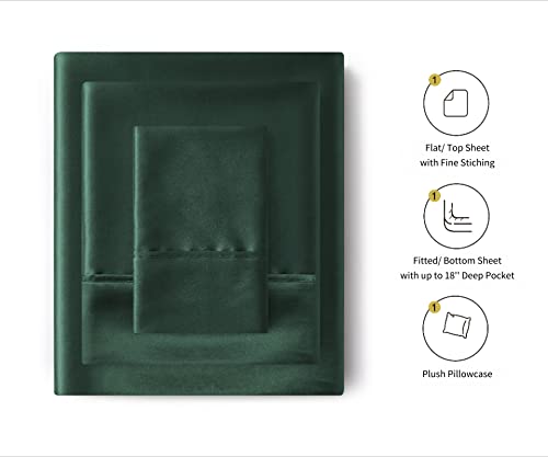 Image of Lanest Housing Silk Satin Sheets, Twin Size Satin Bed Sheet Set with Deep Pockets, Cooling Soft and Hypoallergenic Satin Sheets Twin - Dark Green