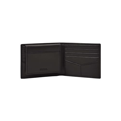Image of Fossil Men's Wallet, Derrick Leather RFID-Blocking Wallet Bifold Passcase with Removable Card Case, Black