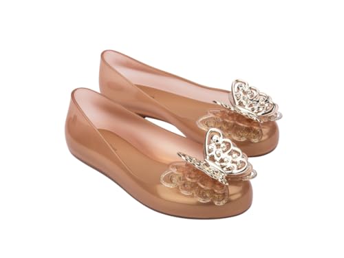 Melissa Mini Sweet Love Fly Ballet Flats for Kids, Gold, 132
