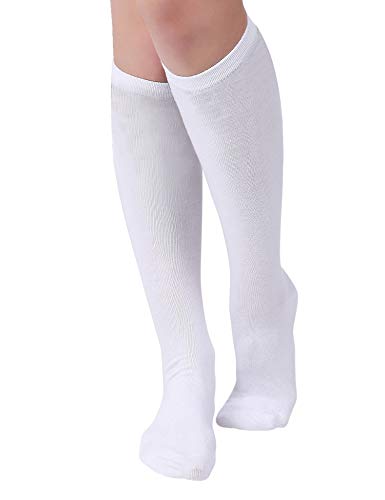 Joulli Women's Knee High Athletic Socks Stripe Tube Outdoor Sport Socks 3 Pairs, White #TOP3