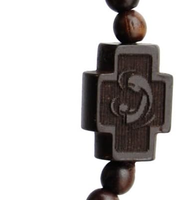 Sine Cera Rose Cut Jujube Wood 1 Decade Catholic Rosary Bracelet, Durable Stretch Design, Double-Sided Laser Engraved Centerpiece, Smooth 8mm Beads4