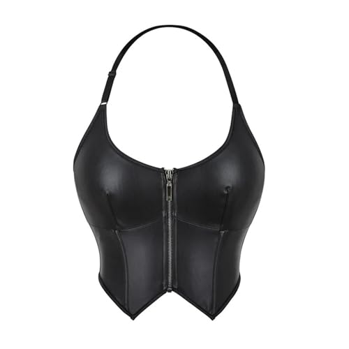Corset serré en cuir synthétique femme bustier noir taille M