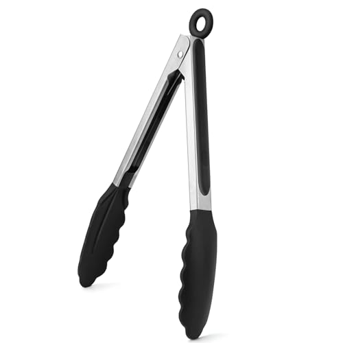 WISYOK 23cm Grillzange, Edelstahl-Silikonspitze, Hitzebeständig