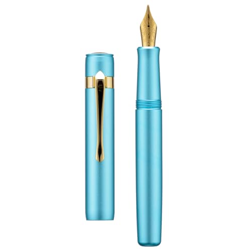 Image of HONG DIAN M2 Black Forest Mini Fountain Pen, Fine Soft Nib & Sleek Shape Aluminium Short Pocket Travel Pen (Lake Blue)