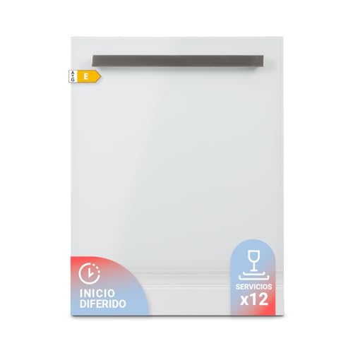 UNIVERSALBLUE Lavavajillas Digital Cristal Blanco Semi Inegrable 60 cm | 5 Programas de Lavado | 12 Servicios | INCLUYE SUBIDA A PLANTA