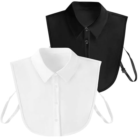 Fake Collar Detachable Collar for Women, [2Pieces White+Black] Shirt Collar Dickey Collar, Half False Blouse Collar for Women & Girls Favors (M) Cover
