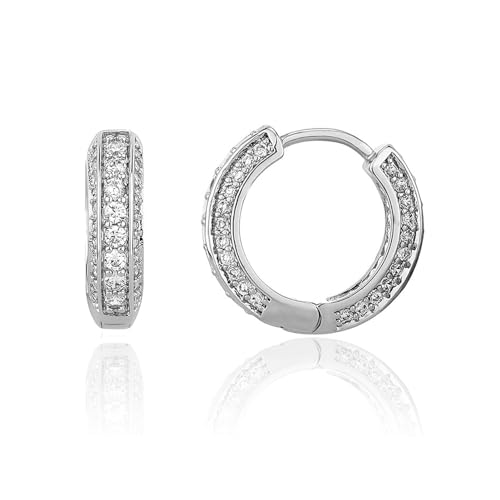 Gold Hoop Earrings for Women 18K Gold Plated Iced Out Silver Huggie Earrings for Men Hypoallergenic CZ Diamond Earrings