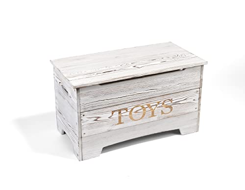 Image of Badger Basket Farmhouse Solid Wood Rustic Toy Box with Reversible Toys Panel - Distressed White