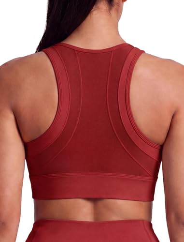 Image of Yvette Women's Sports Bra Front Zipper High Impact Support Mesh Racerback | Plus Size Friendly,Sewn-in Pads Stay Put,Wirefree & Supportive,Breathable,Secure Zip Closure,For Large Bust,Running,Gym,HIIT