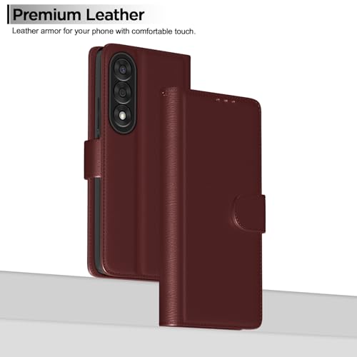 Image of Amazon Basics Flip Cover for OnePlus Nord 5 5G Leather Finish | Wallet Stand and Shock Proof | Inside TPU with Card Pockets | Complete Protection Flip Case (Brown)