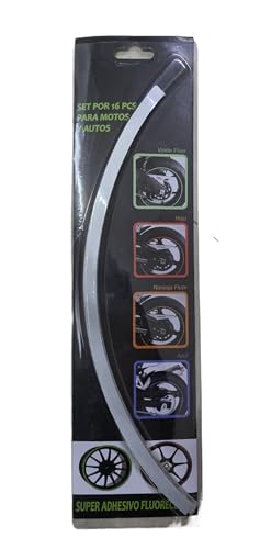 Image of Wheel Rim Fluorescent Adhesive Stickers for Bike & Car | Universal Fit | 16 pcs Strip Set | Waterproof Reflective Rim Tape for Stylish Look & Safety (Silver)