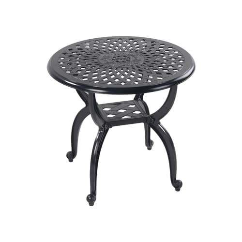 KAILI Outdoor Cast Aluminum Side Table Patio Side Table Backyard Pool Indoor Easy Maintenance and Weather Resistant Coffee Table Porch Table Bistro Table 208round Black