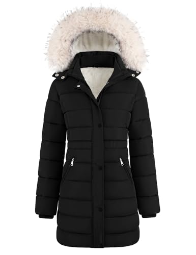 Yuson Girl Wintermantel Damen Lang Warm Gefütterte Winterjacke Dick Stepp Kapuze Parka Frauen Fleece Herbst Mantel Leichte Outdoor Jacket mit Abnehmbarer Kunstpelzkragen...