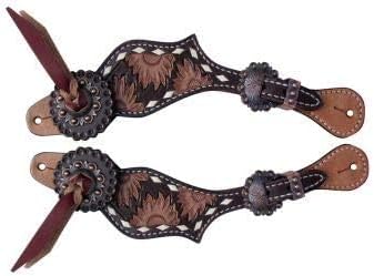 Showman Ladies Sunflower Tooled Spur Straps w/Buckstitch Trim! New Horse TACK!