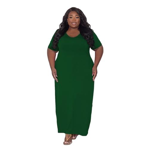Image of TOPSRANI Womens Plus Size Maxi Dresses for Women Oversize Casual Short Sleeve V Neck Loose Plain Solid Trendy Summer Dress