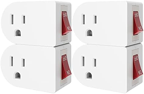 Oviitech 4 Pack Grounded Outlet Wall Tap Adapter with On/Off Power Switch，Single Outlet with Switch in White