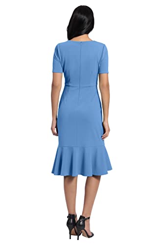Image of London Times Women's V-Neck Dress - Flounce Hem, Twist Waist, Elegant Office & Event Wear