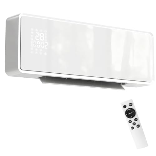 HOMCOM Calefactor Eléctrico Bajo Consumo Cerámico de Pared, 2000W, con 3 Modos, Pantalla LED, Termostato, Temporizador, Oscilación, Mando a Distancia, Detección de Ventanas Abiertas y Panel de Vidrio