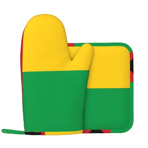 Ensemble de gants de cuisine et maniques avec motif drapeau de la Guinée-Bissau - Gants de cuisine et maniques imprimés - Antidérapants et résistants à la chaleur