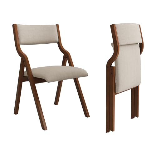 Miniatura 11 de Ball Cast Dining Chair Juego De 2 Comedor Oficina Plegable Con Estructura De Madera, Sillas De Cocina Tapizadas Portátiles Para Actividades Al Aire Libre, Color Gris Pardo, Altura Del Asiento: 46 Cm