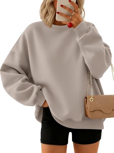 Trendy Queen Sweatshirts for Women Hoodies Oversized Crewneck Tops Sweaters Comfy Fall Winter Outfits Clothes 2026 Fashion CoffeeGrey S