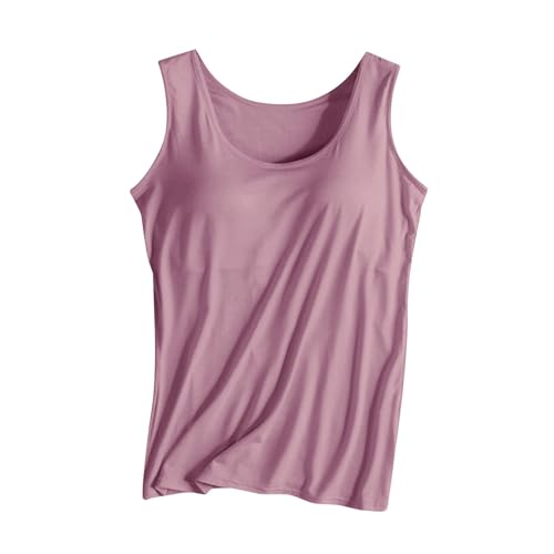 Camisolas y chalecos para mujer, camiseta sin mangas para mujer con brasier acolchado integrado, camisas lisas de color puro, chaleco básico de trabajo de negocios, chaleco cómodo y suave, camiseta de