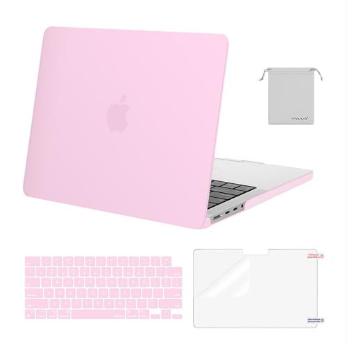 Image of MOSISO Compatible with MacBook Pro 14 inch Case 2025 2024 2023 2022 2021 M5 M4 M3 M2 M1 A3434 A3112 A3185 A3401 A2918 A2992 A2779 A2442, Hard Shell&Keyboard Cover&Screen Film&Pouch,Clear Pink