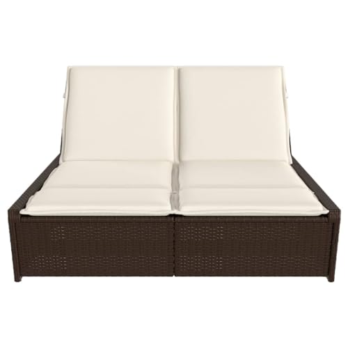Chaise longue double en polyrotin marron avec dossier réglable