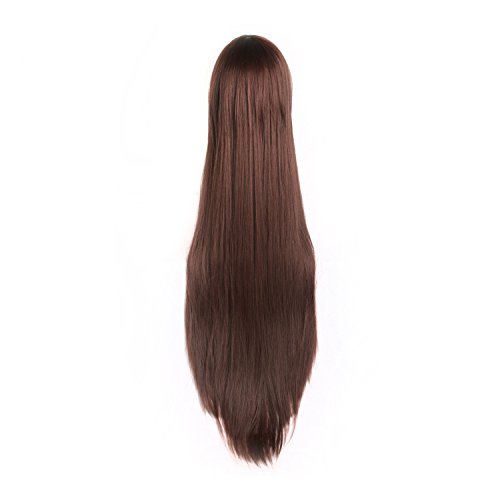 Image of MapofBeauty 40 Inch Oblique Bangs Anime Long Straight Wig, Dark Brown