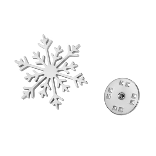 TEAMER Christmas Snowflake Brooch Stainless Steel Snowflower Lapel Pins Winter Holiday Party Accessories Jewelry For Women (Snowflake A Silver)