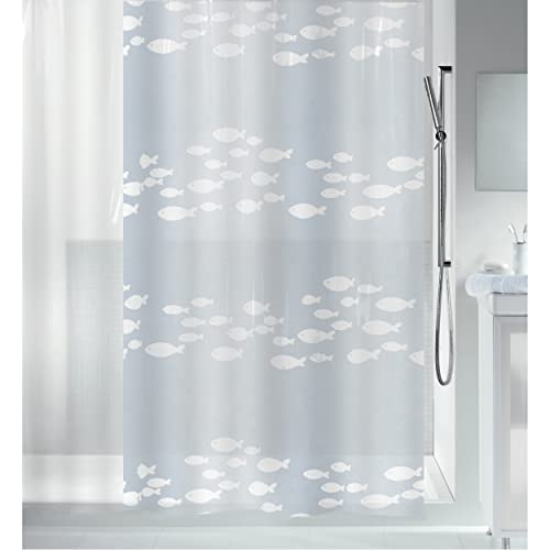Spirella Rideau de Douche Anti-moisissure, antibactérien, Lavable, imperméable, Peva, « Sardaigne Poissons », 180 x 200 cm, Blanc Transparent