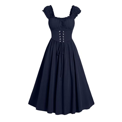 Disfraces Halloween Mujer,Vintage Punk Corset Vestido Gotico con Cordón Renacentista Vestidos Medievales para Mujer Sin Manga Vestidos de Noche Elegante Disfraces Halloween Ofertas Flash del Dia