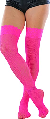 Image of ToBeInStyle Women's Wide Floral Lace Fishnet Thigh Hi Stockings