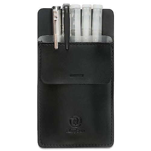 Ringsun Pocket Protector for Men, Full Grain Leather Pen Protect Holder for Heavy Duty Shirts, Lab Coats, Holds Pens, Pointers, Cards, Hold 6 Pens, Pocket Protectors for Pens and Pencils