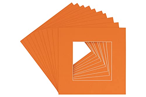 CountryArtHouse Orange Acid Free 12x12 Square Picture Frame Mat with White Core Bevel Cut for 8x8 Pictures - Fits 12x12 Frame - Pack of 10 Matboard Show Kits with Acid Free Backings & Clear Bags