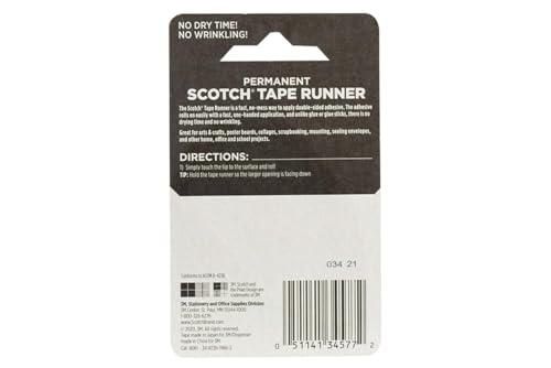 Image of 3M 6061 Scotch Double Sided Adhesive Roller Tape Runner, Permanent, Acid-Free, Photo-Safe Adhesive for Scrapbooking, Photo Mounting, and Crafts, 0.27 in x 26 ft per Roller, Pack of 6