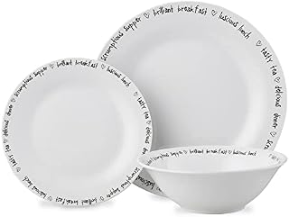 Lewis's 12 Piece Decal Script Rim Plate Set / Plate and Bowl Set for 4 / 4X Dinner Plates, 4X Side Plates, 4X Bowls / Microwave/Dishwasher Safe