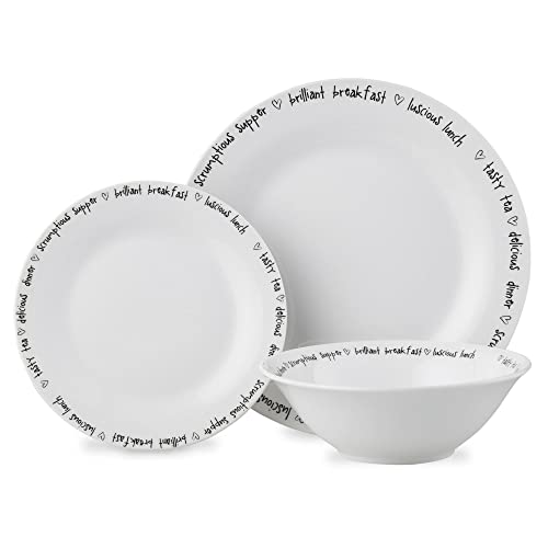 Lot de 12 assiettes décalcomanies avec bord,Ensemble d'assiettes et bols pour 4 - 4 assiettes plates,Passe au micro-ondes et au lave-vaisselle,Service de table 12 pièces pour 4 personnes Cover