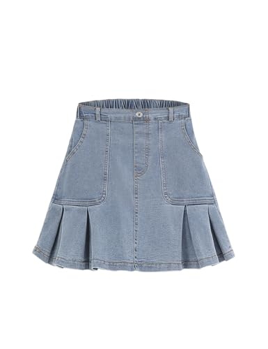 Image of 2026 Girl's Denim Skirts Elastic Waist Pleated Toddler Girls Jean Skirt Size 3-12