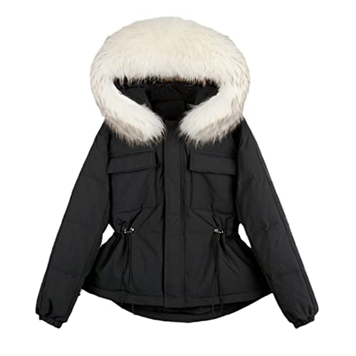 Doudoune duvet de canard femme noire courte avec capuche fourrure S