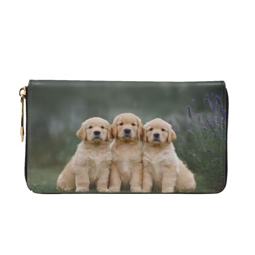 Phette de voyage en cuir synthétique premium imprimé Golden Retrievers texturé 3D